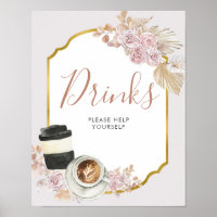 Sinal de Bebidas para Chá de Noiva Boho Love is Br