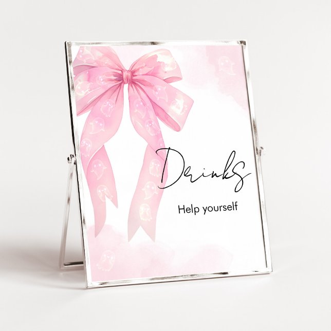 Poster Sinal de Bebidas para Chuveirinho da Pequena Boo c (Girl Coquette Halloween Baby Shower Drinks Sign)