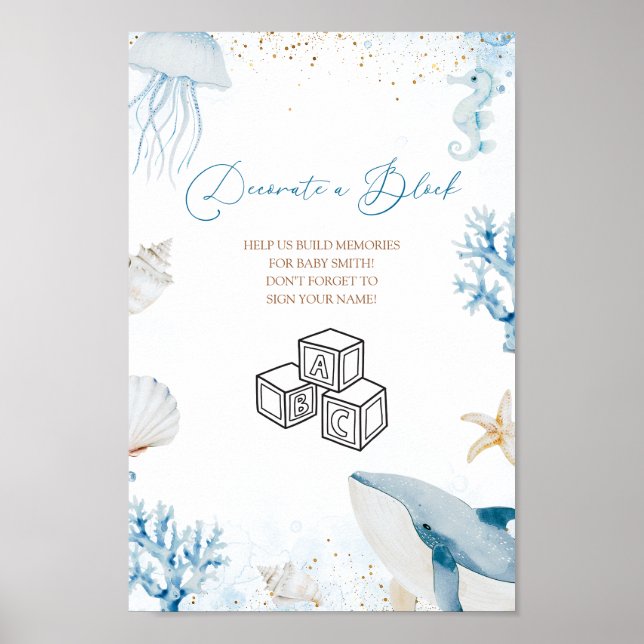 Poster Sinal de Bloco de Decoração para Chá de Bebê Ocean (Frente)
