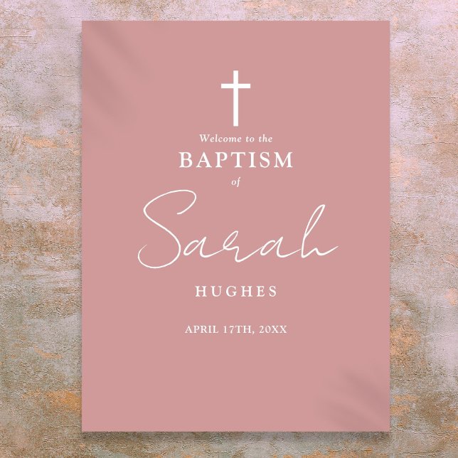 Poster Sinal de boas-vindas a Dusty Rosa cor-de-rosa (Dusty Rose Pink Baptism Christening Welcome Sign)