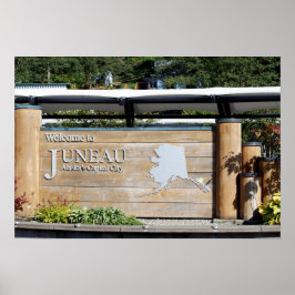 Poster Sinal de boas-vindas a Juneau Alaska, com Backgrou