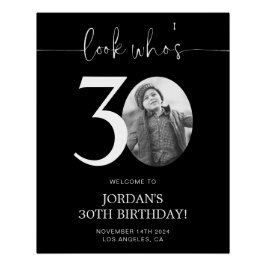 Póster Sinal de boas-vindas aniversário de 30 anos preto 