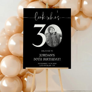 Póster Sinal de boas-vindas aniversário de 30 anos preto 