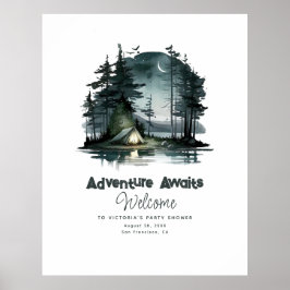 Poster Sinal de boas-vindas ao acampamento noturno de ave