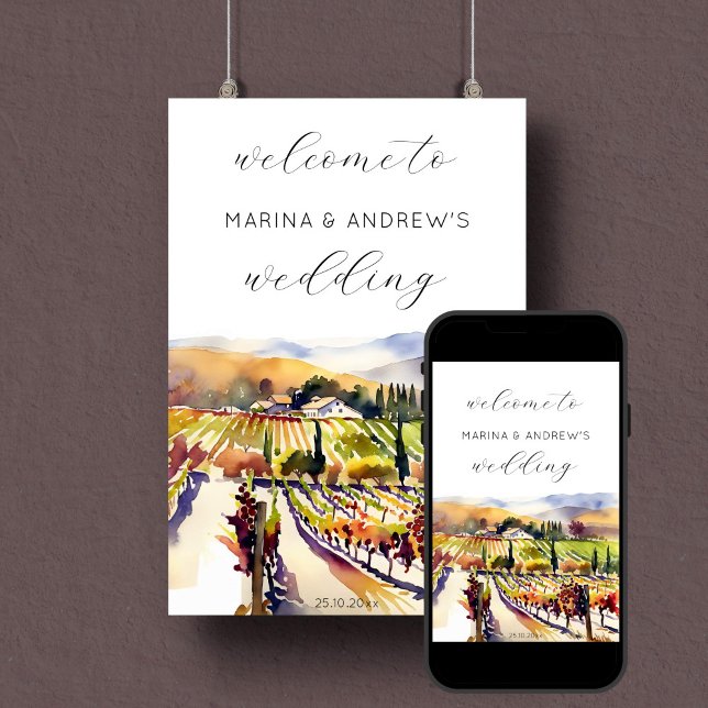 Poster Sinal de boas-vindas ao casamento da vinha do Vale (Napa valley vineyard themed wedding welcome sign poster instant download)