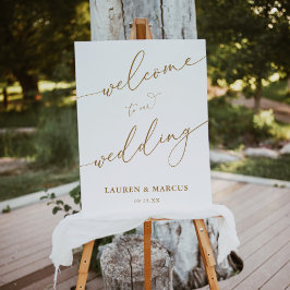 Poster Sinal de Boas-vindas ao Casamento Dourado Elegante