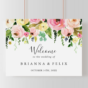 Poster Sinal de boas-vindas ao Casamento Floral Colorido