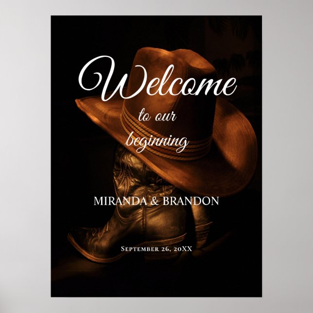 Poster Sinal de boas-vindas ao Casamento Rustic Cowboy Bo (Frente)