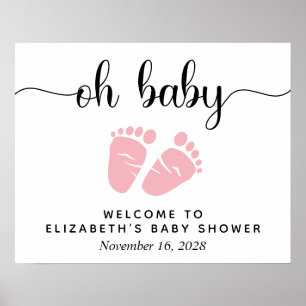 Poster Sinal de Boas-Vindas ao Chá de Bebê Oh Baby Pink F