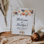 Poster sinal de boas-vindas ao chá de panela floral de ou<br><div class="desc">belas aquarelas caem ouro e flores escamoteadas. O texto e as cores neste poster de sinal podem ser editados.</div>