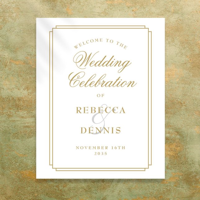 Poster Sinal de Boas-vindas ao Deco de Arte Dourada Elega (Elegant Gold Art Deco Wedding Welcome Sign)