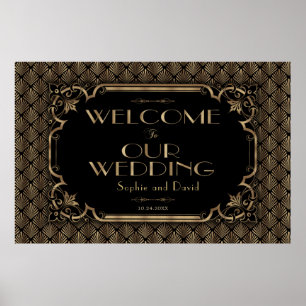Poster Sinal de boas-vindas ao Dourado Casamento Negro Gl
