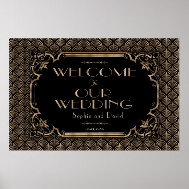 Poster Sinal de boas-vindas ao Dourado Casamento Negro Gl (Frente)