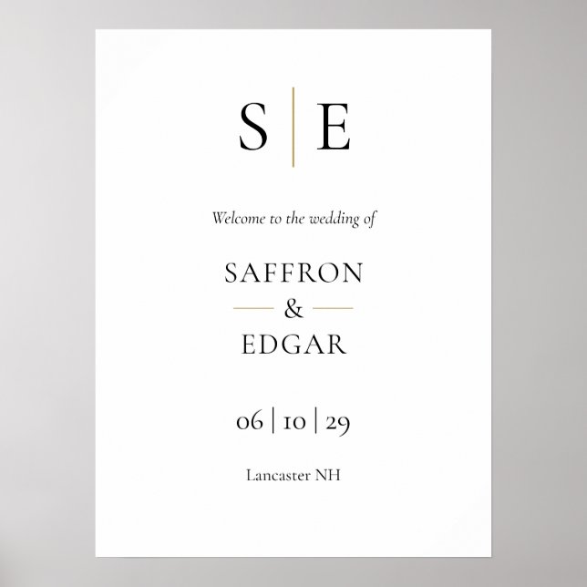 Poster Sinal de boas-vindas ao Monograma Negro Dourado El (Frente)