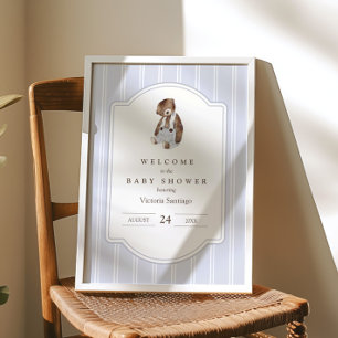 Poster Sinal de Boas-Vindas ao Ursinho Teddy Azul com Lis
