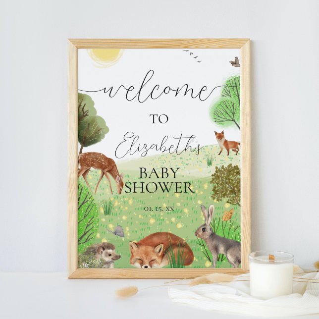 Poster Sinal de boas-vindas aos animais da floresta corri (Criador carregado)