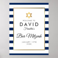 Sinal de Boas-Vindas Azul Marinho Branco Dourado B