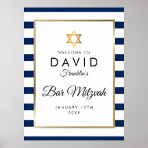 Sinal de Boas-Vindas Azul-Naval Dourado Bar Mitzva