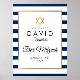 Poster Sinal de Boas-Vindas Azul-Naval Dourado Bar Mitzva