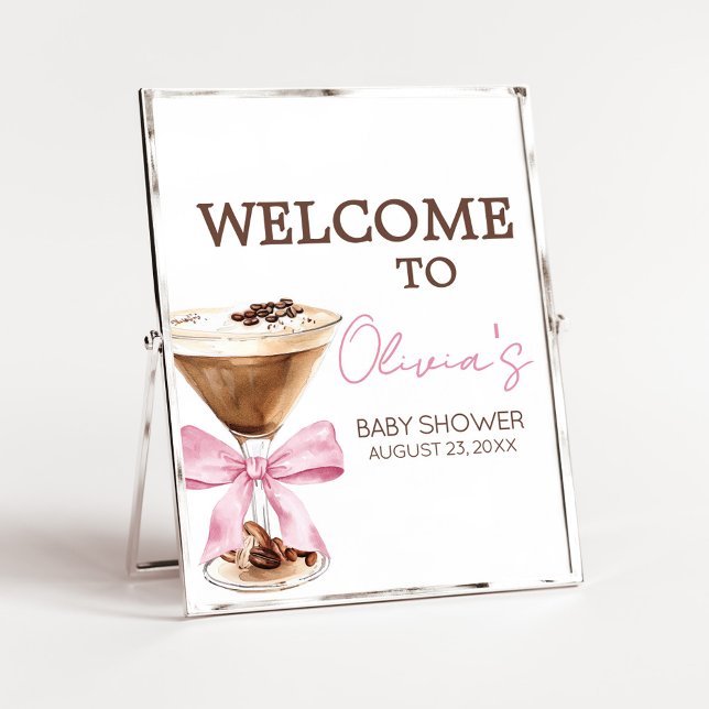 Poster Sinal de Boas-Vindas Blue Bow Espresso Martini Bab (Espresso Baby Shower Sign)