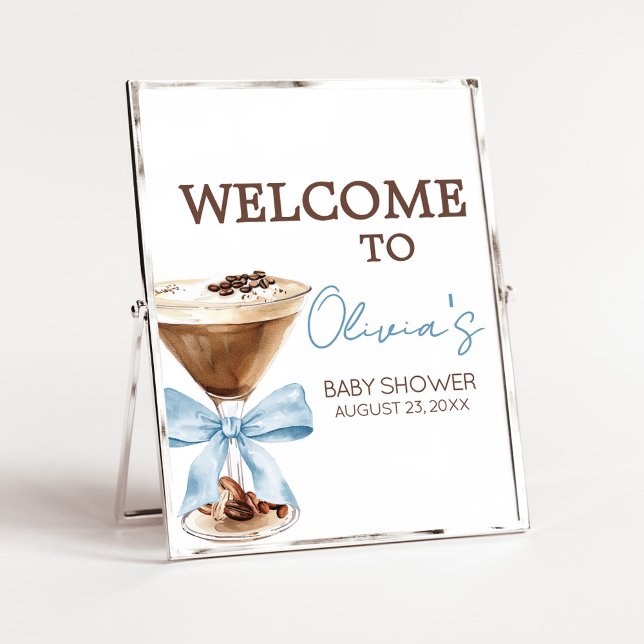 Poster Sinal de Boas-Vindas Blue Bow Espresso Martini Bab (Espresso Baby Shower Sign)