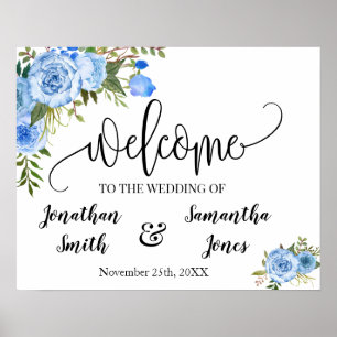 Poster Sinal de boas-vindas boho chic azul floral