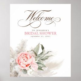 Poster Sinal de Boas-vindas Botânico Floral Rosa Pampas