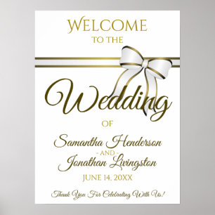 Poster Sinal de boas-vindas branco & Dourado do casamento