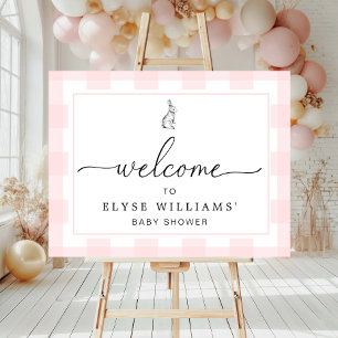 Poster Sinal de boas-vindas Bunny Rabbit Pink Gingham
