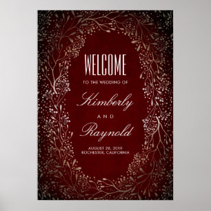 Poster Sinal de Boas-vindas Burgundy e Dourado Casamento