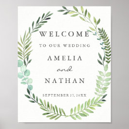 Poster Sinal de Boas-Vindas Casamento Aquarela Coroa de F