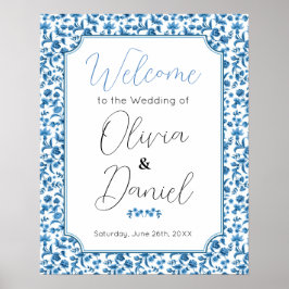 Poster Sinal de boas-vindas Casamento Chintz Blue Floral
