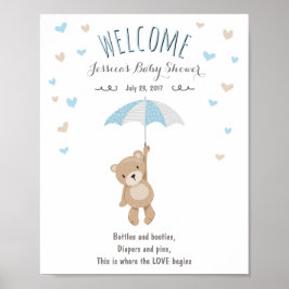 Poster Sinal de boas-vindas chá de fraldas Teddy Bear Blu