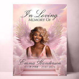 Poster Sinal de boas-vindas com asas de anjo rosa memoria