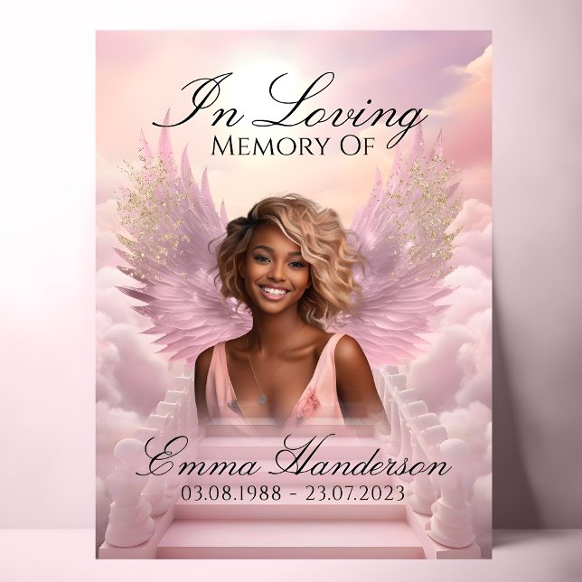 Poster Sinal de boas-vindas com asas de anjo rosa memoria (Criador carregado)