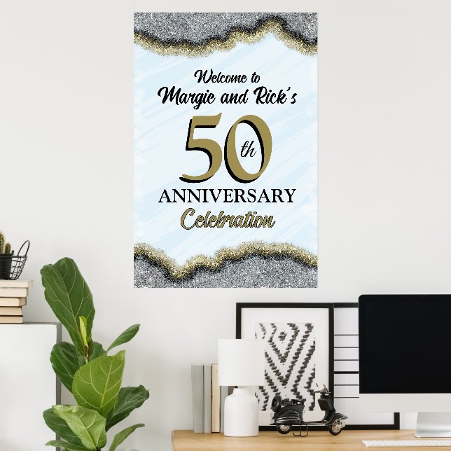 Poster Sinal de boas-vindas com brilho falso de aniversár (Escritório em casa)