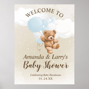 Poster Sinal de Boas-Vindas com Ursinho de Pelúcia e Balõ
