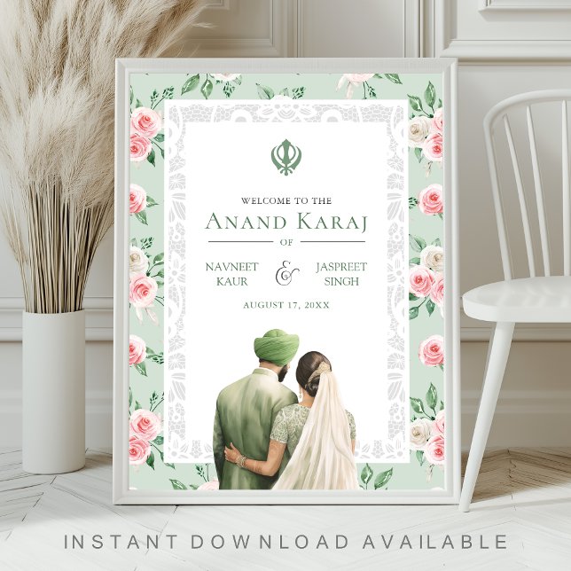 Poster Sinal de Boas-vindas da Anand Karaj, Floral Rosa R (Criador carregado)