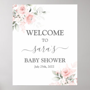 Poster Sinal de boas-vindas da Chá de fraldas Floral Cor-