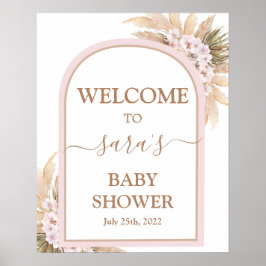 Poster Sinal de boas-vindas da Chá de fraldas Pampas Rosa