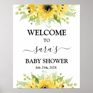 Poster Sinal de boas-vindas da Chá de fraldas Sunflower