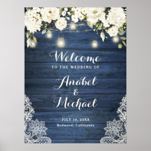 Poster Sinal de Boas-vindas da Corrente Azul Lace de Made