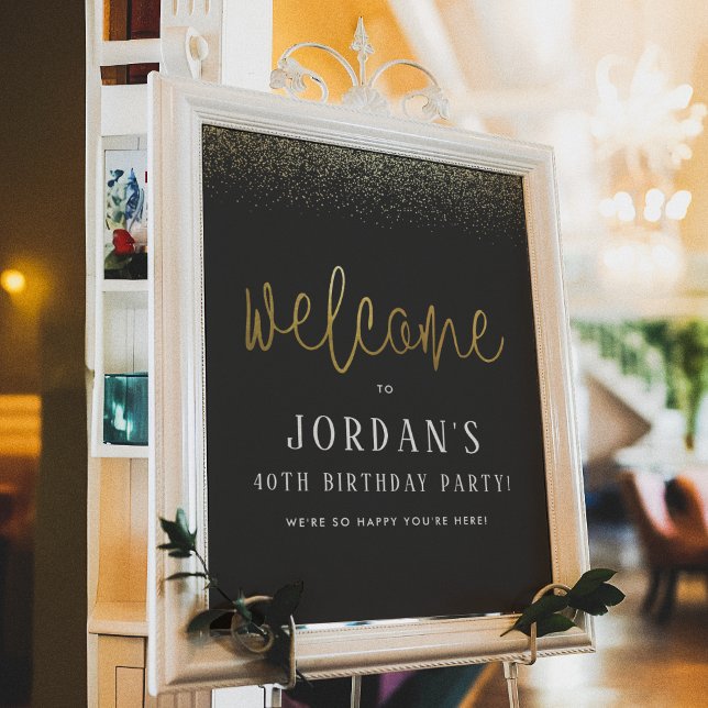 Poster Sinal de Boas-vindas da Festa de aniversário Preta (Criador carregado)