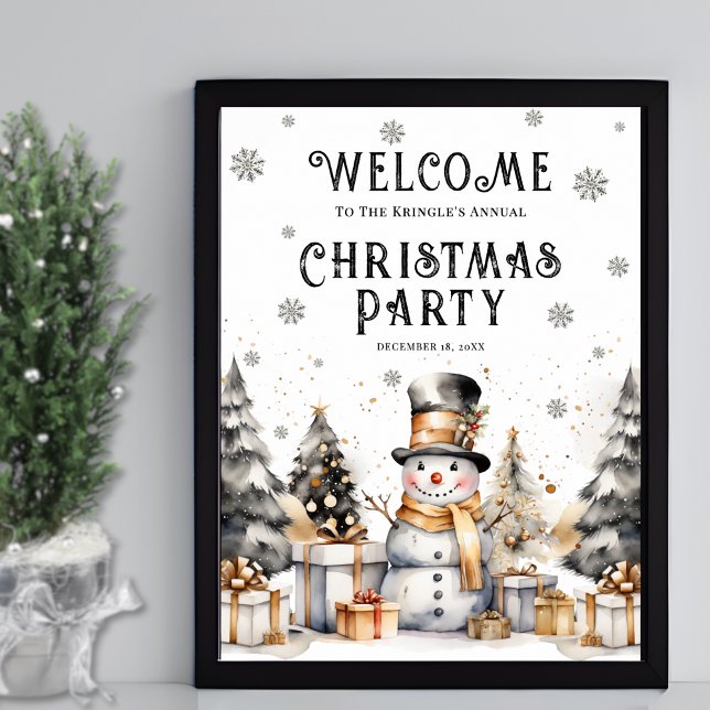 Poster Sinal de boas-vindas da Festa de inverno Festiva (Festive Winter Christmas Party Welcome Sign)