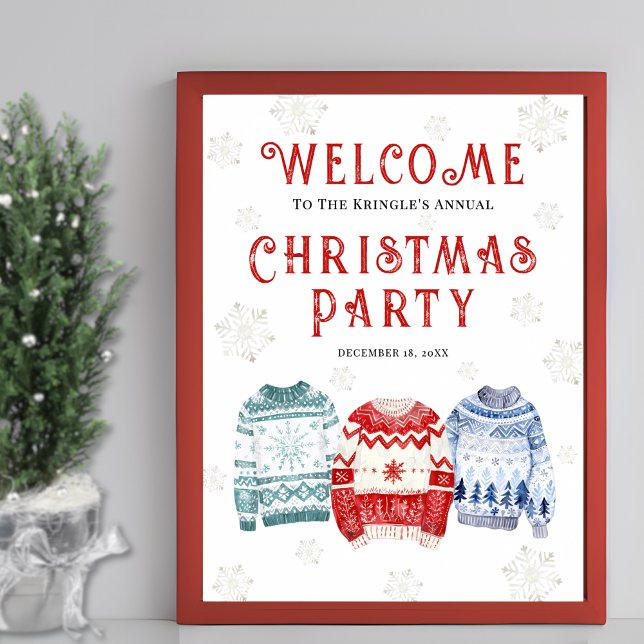 Poster Sinal de Boas-vindas da Festa de Natal Festiva (Festive Christmas Party Welcome Sign)