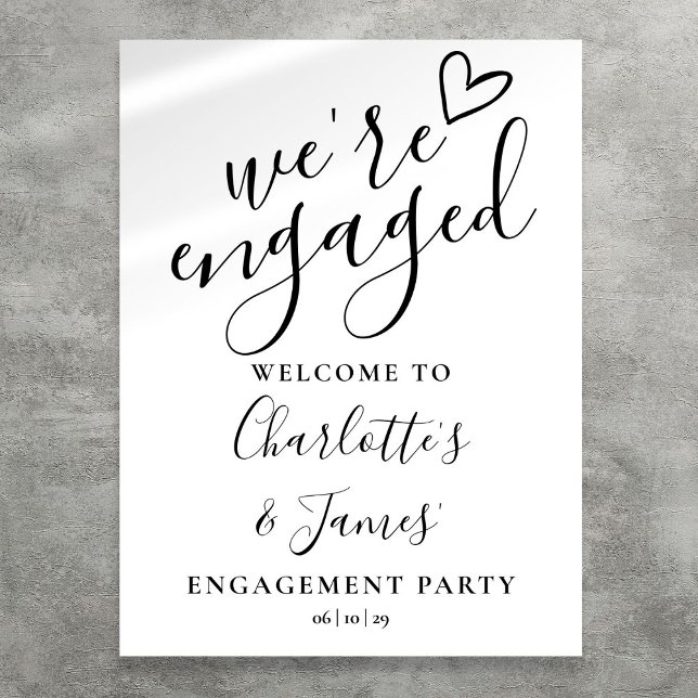Poster Sinal de boas-vindas da Festa de noivado branca e  (Black And White Engagement Party Welcome Sign)