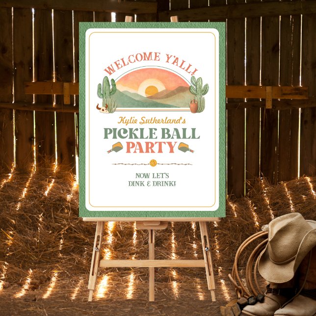 Poster Sinal de Boas-Vindas da Festa de Pickleball Wester (Welcome guests to your western theme pickleball party with this fun sign)