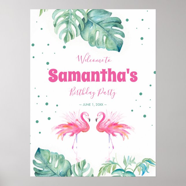 Poster Sinal de Boas-Vindas da Festa do Flamingo Tropical (Frente)