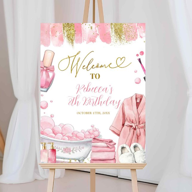 Poster Sinal de Boas-vindas da Festa Spa, Rosa e Dourada (Criador carregado)