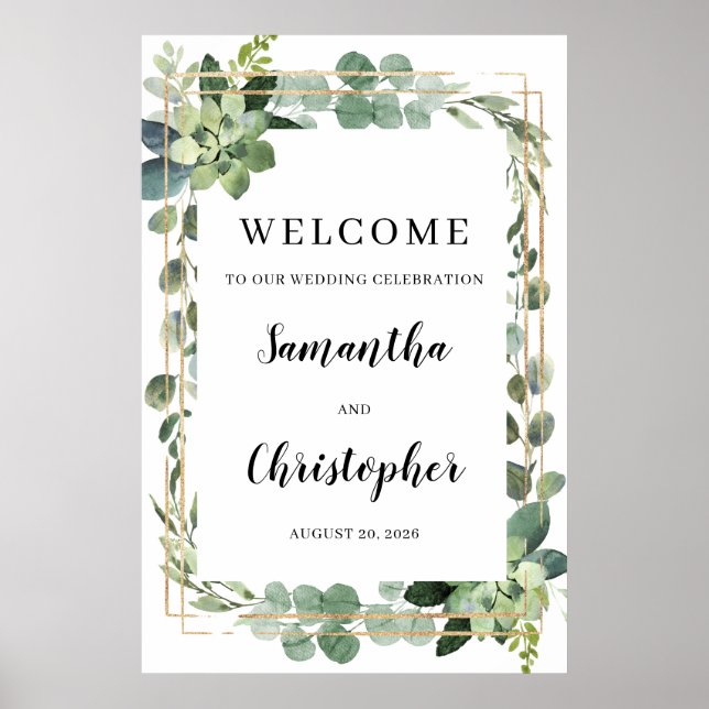 Poster Sinal de boas-vindas da folhagem verde de ouro suc (Frente)